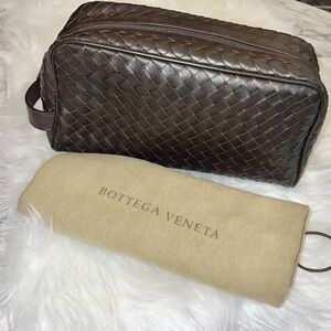 Bottega Veneta Dark Brown Woven Toiletry Bag